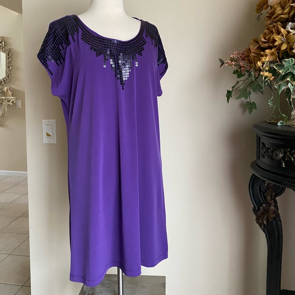 Tunic top dress sequins purple black